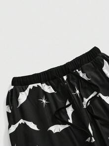 ROMWE Bộ đồ ngủ quần dài dây đeo kiểu Gothic Bat Strap - màu đen - Xem 7