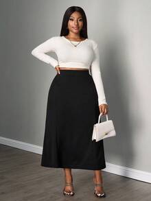 Modelyn Plus High Waist Solid Maxi Skirt