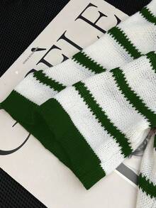 GlowEve CURVE 大码女式条纹 Polo 领短袖宽松休闲针织上衣，秋季 - 綠色 - 查看 3