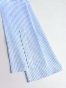 Sweetra Fashionable Striped Textured Fitted Flare Sleeve Women Shirt