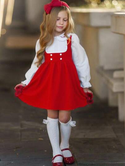 1-Pack Cute Baby Girl Knitted Red And White Patchwork Doll Tie Lace Dress,Autumn Elegant Red Christmas Party Princess Dress For Birthday And School