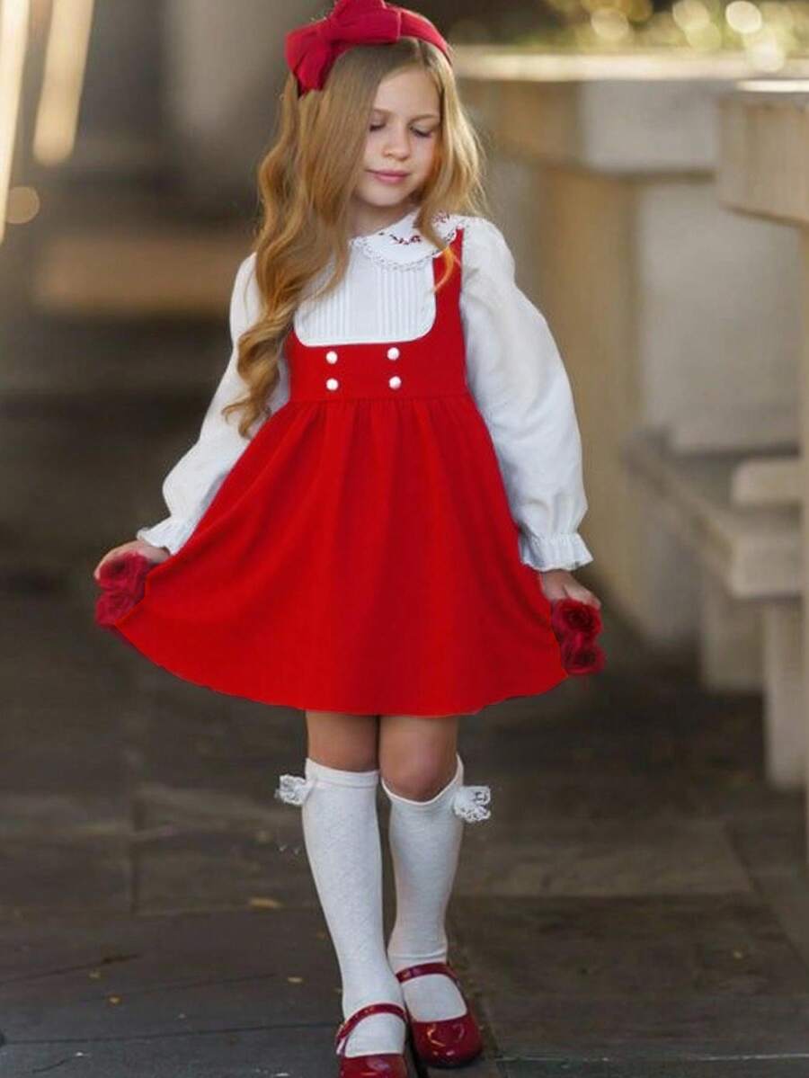 1 paquete Lindo vestido de niña bebé de punto blanco con parches, decorado con encaje y lazo, adecuado para otoño e invierno. El rojo es adecuado para Navidad, uso diario, fiesta, escuela, vestido de cumpleaños, vestido de princesa, a juego con mamá e hija o hermanas.