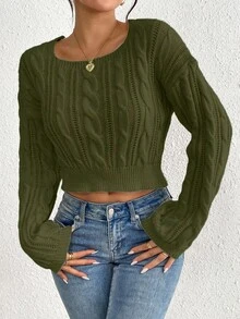 EMERY ROSE Casual Solid Color Square Collar Sweater, Autumn/Winter