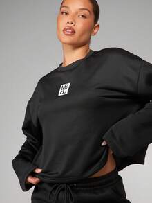 MISSGUIDED Áo nỉ logo dáng croptop thiết kế tối giản tay dài chui đầu cổ tròn thu đông thường ngày dạo phố cơ bản - màu đen - Xem 5