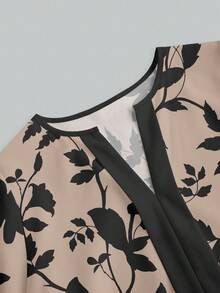 Shutterstock Glamance Plus Size Elegant Loose Cutout Collar Long Sleeve Shirt, Autumn Floral Blouse Women Long Sleeve Blouse Blouses Elegant Artwork Print Design Casual Commuter Ladies - Multicolor - View 4