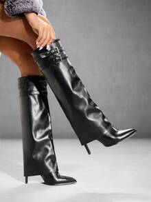 CUCCOO SZL Women's Fashion Black Pointed Toe Thigh High Boots, Slim Fit Tall Boots, Sexy Riding Boots For Christmas Spring Shoes - Black - View 10