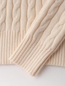 Franclia Women's Solid Color Half-Zip Long Sleeve Fashionable Cable Knit Sweater - Apricot - View 5