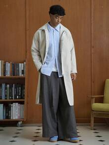 TOKVUE Men Mid-Length Beige Contrast Collar Trench Coat, Fall - Beige - View 6