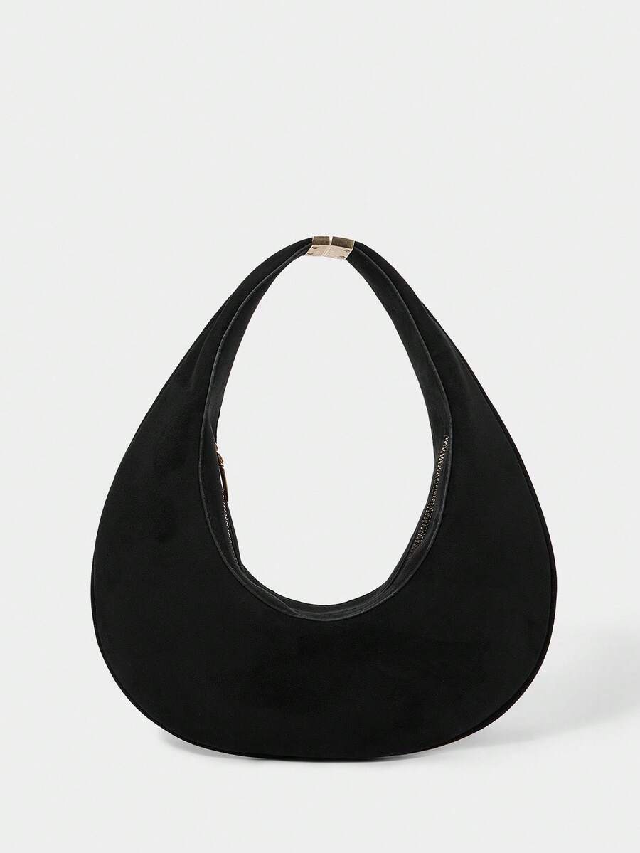 PU 皮革五金单肩包 - 黑色 - 查看 1