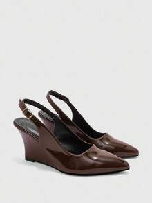 CUCCOO BIZCHIC Women's Pointed Toe Wedge Heel Slingback Pumps, Comfortable And Elegant Coffee Color