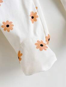 Loomiva Conjunto de 2 piezas para bebé recién nacida: Mono de cuello redondo de manga larga de punto suave con estampado de plantas y flores - Rosa - Ver 3