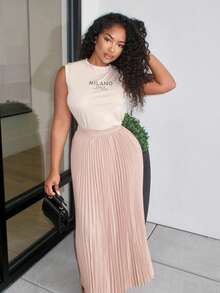 Alexandranx 女士针织花卉印花背心和褶皱迷你裙两件套，杏色，休闲风格，不含腰带 - 彩色 - 查看 6