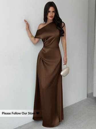 Firerie ชุดเดรสผู้หญิงสีเขียวสง่างามไหล่ข้างเดียวจับจีบชายกระโปรงหางปลาเหมาะสำหรับออกเดท, วันหยุด, งานแต่งงาน, กิจกรรม, กลับไปโรงเรียน, รับปริญญา, ชุดเพื่อนเจ้าสาวที่เป็นทางการ