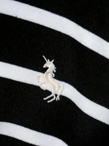 SHEIN Genkimix Kids Bộ 2 món/Bộ quần áo thể thao dài tay sọc xanh trắng dễ thương cho bé trai, thích hợp mặc hàng ngày, đi học, du lịch, thể thao, xuân/hè - Đen và trắng - Xem 4