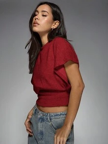 MISSGUIDED Áo crop top tay Dolman dệt kim cổ giả thời trang thu đông với thiết kế bo eo, áo cánh dệt kim thường ngày họa tiết Giáng sinh - Màu Đỏ Sâu - Xem 5