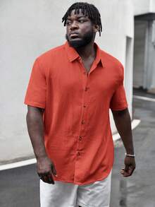 EASEVO Plus Size Woven Casual Short Sleeve Shirt - Rust Brown - View 5