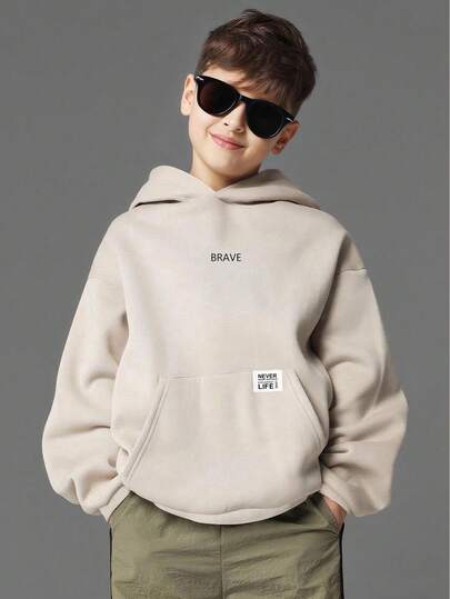 SHEIN 1pc Young Boys' Casual Collegiate Comfortable & Fashionable Versatile Soft Printed Hoodie Sweatshirt, Suitable For Daily Wear, School, Outings, Sports, Autumn/Winter Fall