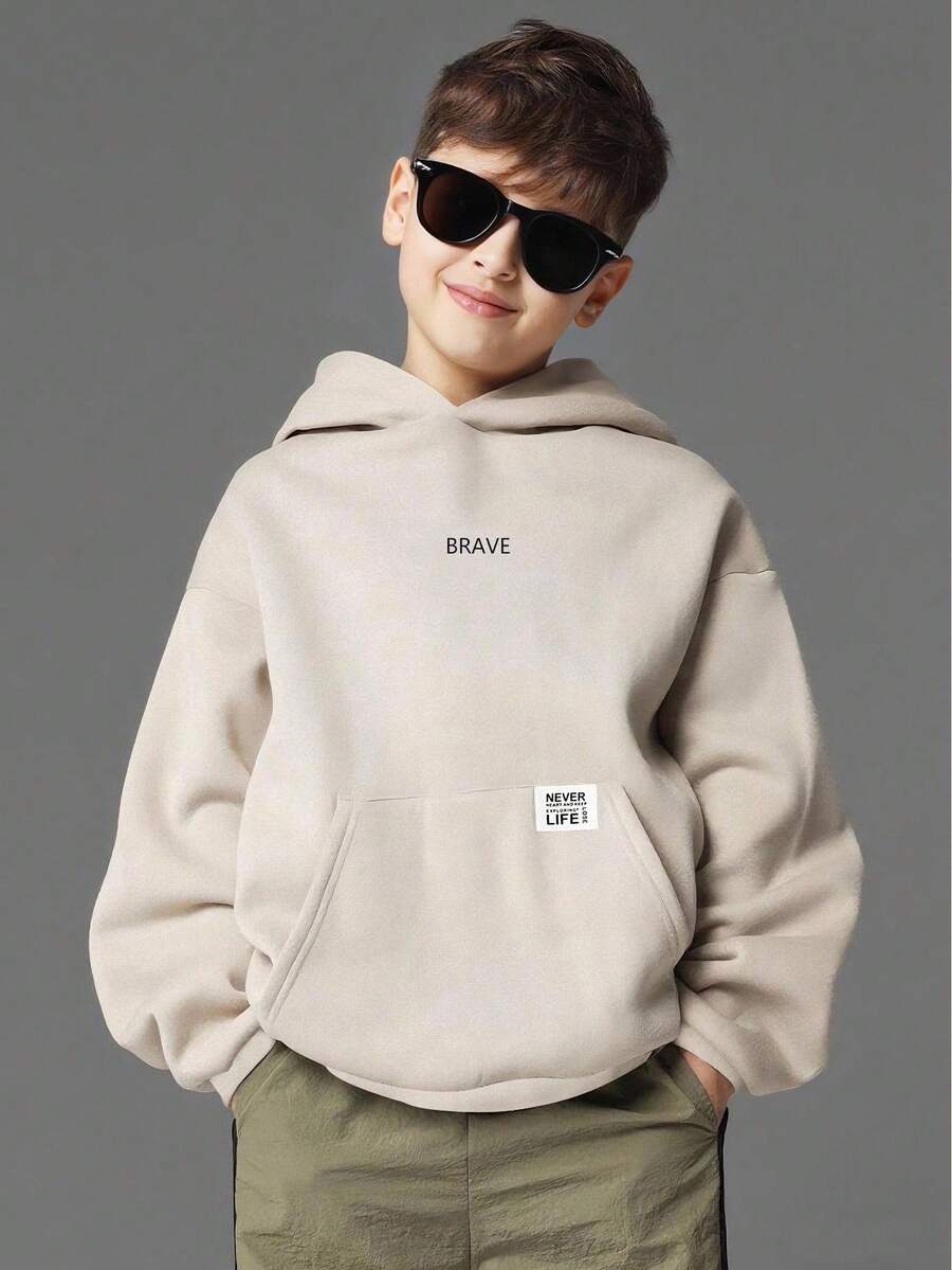 1 Stück Lässiger Collegejungen Sweatshirt, bequem & modisch, vielseitig, weich Muster, geeignet für Alltag, Schule, Ausflüge, Sport, Herbst/Winter - Aprikosenfarben - Übersicht 1
