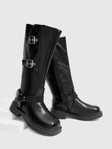 Daringsoles Giày bốt cao đến giữa bắp chân màu đen thời trang dành cho nữ - màu đen - Xem 6