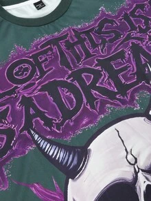 PAVTROS Camiseta de manga corta casual de hombre con estampado de calavera y letras, para verano - Verde Oscuro - Ver 8