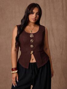 Rustia Plus Size Tank Tops & Camis - Coffee Brown - View 4