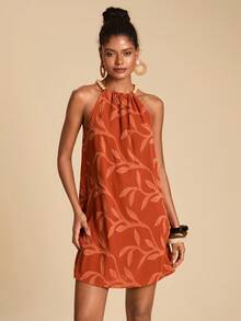 Travachic 女式夏季休闲度假风格提花串珠吊带宽松短款连衣裙 - 橘色 - 查看 5