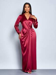 SOLERSUN Elegant Burgundy Autumn Dining Dress For Women,Sparkly Red Homecoming Wedding Graduation Party Dress,Thanksgiving Christmas New Year Teacher Outfits - Red - View 4