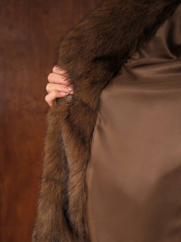 AUTUMN/WINTER FAUX FUR LAPEL LONG COAT WITH BUCKLE BELT