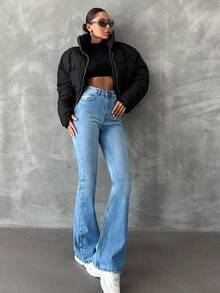 SHEIN Tall Jeans de talle alto con corte acampanado en azul claro - Azul lavado medio - Ver 4