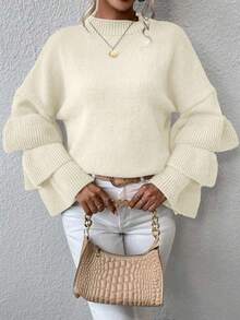 EMERY ROSE 秋冬休闲纯色荷叶边喇叭袖毛衣