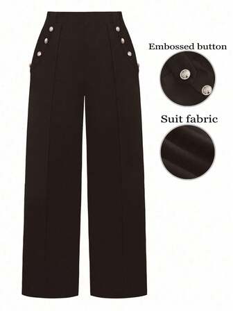 SHEIN CURVE+ 大码女式宽松阔腿休闲商务西装裤，纽扣设计