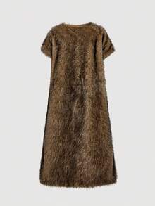 SHEIN MOD Brown Faux Fur Belted Long Jacket In Fall/Winter - Multicolor - View 4