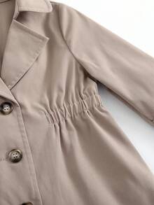 Baby Girl Solid Color Casual Simple Stylish Long Winter Coat - Camel - View 4