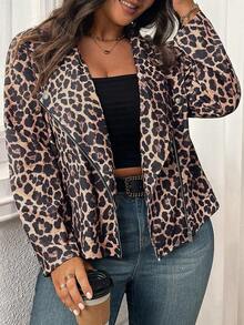 EMERY ROSE 大码豹纹修身机车夹克 - 杏色 - 查看 6