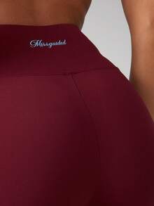 MISSGUIDED 高腰健身紧身裤，带舒适带，高性能运动跑步紧身裤，优质流动练习基本款训练裤 - 酒紅色 - 查看 3