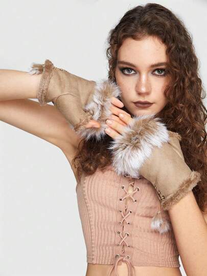 J-Fashion 1 Pair Punk Style Leopard Fluffy Gloves, Y2K Fuzzy Warm Gloves For Winter