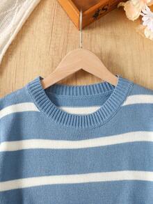 SHEIN Teen Girls' Casual Loose Fit Colorblock Striped Crew Neck Pullover Sweater