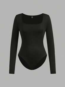 SHEIN EZwear Conjunto de 3 piezas para mujer con cuello cuadrado, manga larga y ajuste ceñido, adecuado para otoño/invierno - Multicolor - Ver 8