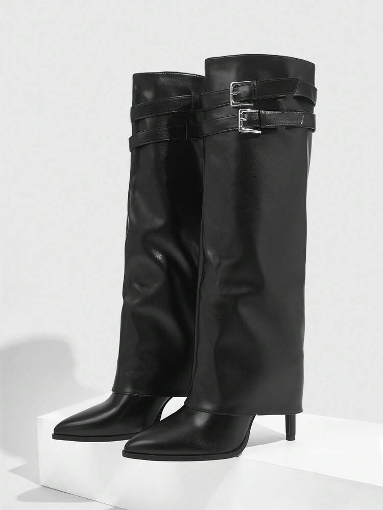 CUCCOO SZL Women's Fashion Black Pointed Toe Thigh High Boots, Slim Fit Tall Boots, Sexy Riding Boots For Christmas Spring Shoes