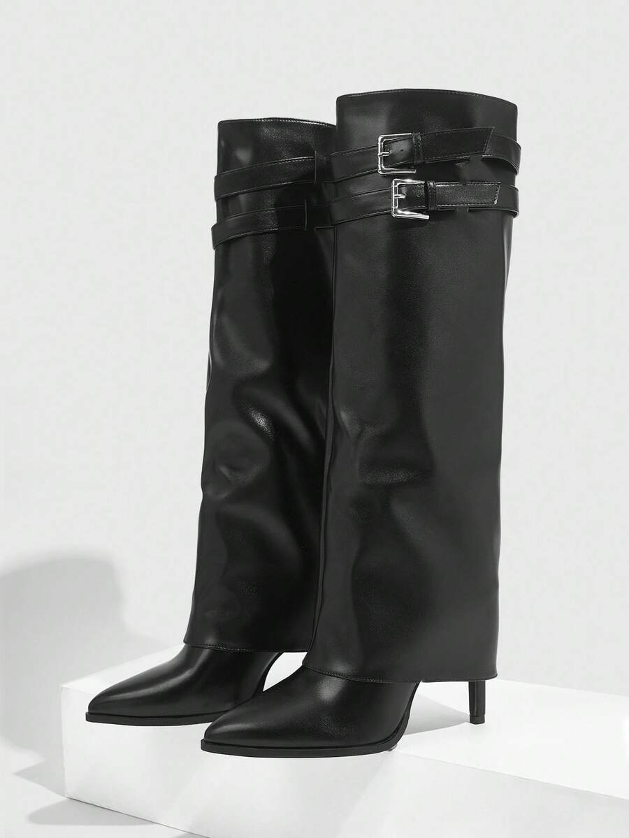 CUCCOO SZL Women's Fashion Black Pointed Toe Thigh High Boots, Slim Fit Tall Boots, Sexy Riding Boots For Christmas Spring Shoes