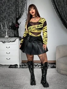 Whyspr Áo thun in họa tiết Punk Anh sọc bất đối xứng cỡ lớn, màu vàng - Nhiều màu - Xem 4