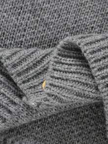 SHEIN 3 pezzi Set casual vintage per bambini: giacca a maniche lunghe con collo rotondo + tutina in maglia con bavaglino + cappello carino, outfit minimalista alla moda, autunno/inverno - Grigio - Visualizzare 7