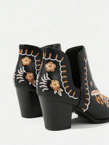 Styleloop 女士踝靴，波西米亚西部音乐节派对圣诞节万圣节牛仔靴 - 黑色 - 查看 5