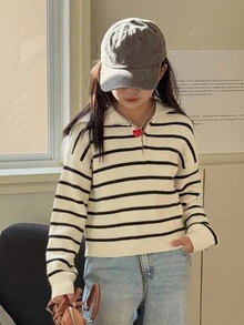 DAZY 少女条纹高领毛衣，秋季款