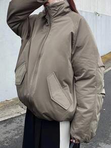 FRIFUL 女士橄榄绿连帽保暖棉服，秋冬夹克 - 綠色 - 查看 6