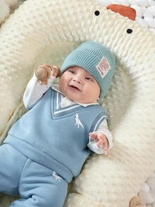 SHEIN Bộ 2 món quần nỉ và áo nỉ màu xanh cho bé trai/bé gái mặc thường ngày phong cách sinh viên, phù hợp mặc trong nhà và ngoài trời vào mùa thu/đông - Màu xanh lam - Xem 5