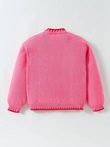 1 件女士蝴蝶结针织开衫，粉色罗纹饰边，常规厚度，适合约会和各种场合，春/秋/冬 - 粉色 - 查看 3