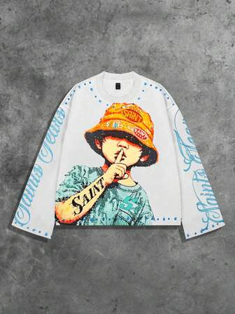 Street Life T-shirt à manches longues casual et punk de rue pour hommes, orné de strass, printemps/automne