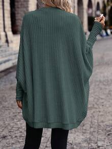 SHEIN Frenchy 纯色休闲百搭不对称下摆长袖夹克女士秋冬装 - 綠色 - 查看 2