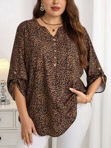 EMERY ROSE 早春大码女式紫红色七分袖衬衫 - 彩色 - 查看 1